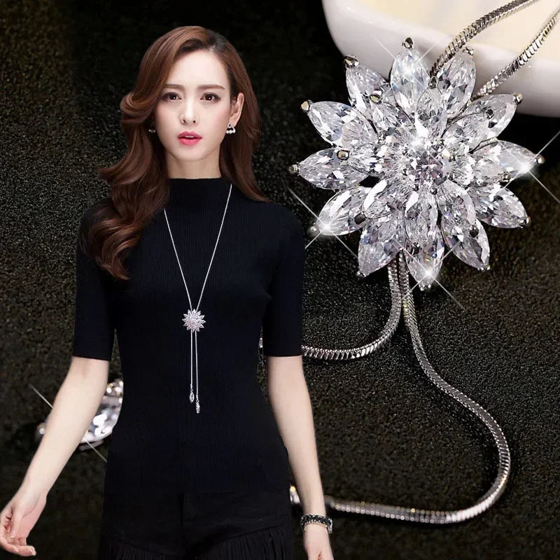 FSUNION 2025 New Elegant Simulated Pearl Choker for Women Silver Color Chain Long Necklaces Pendant Fashion Jewelry Accessories