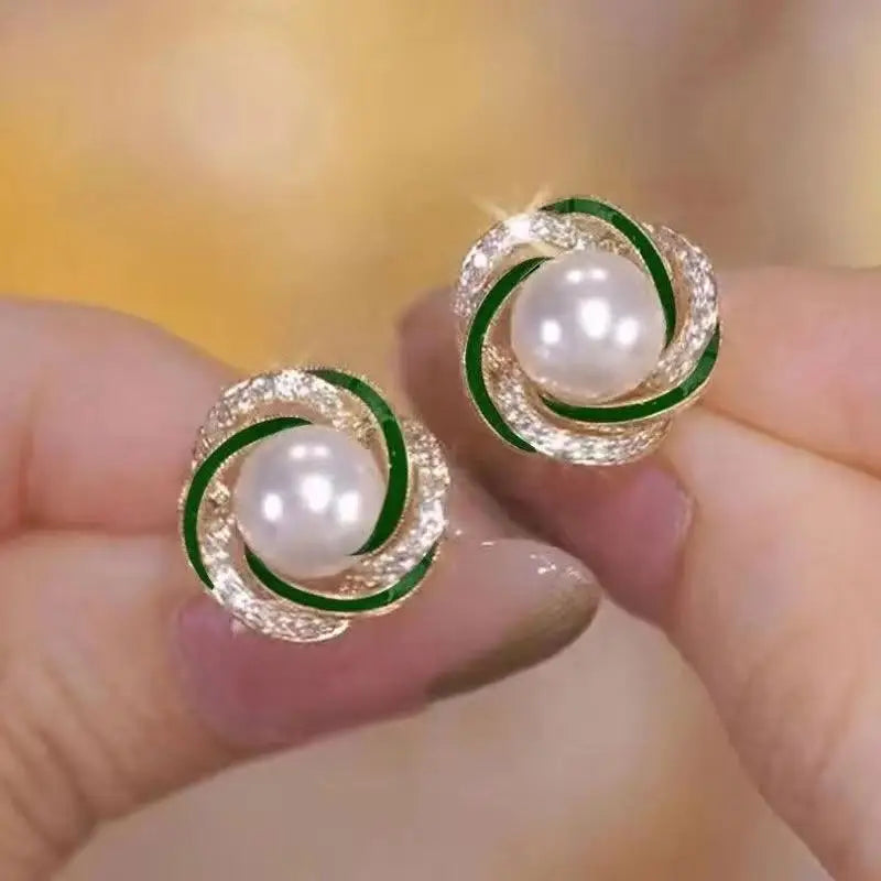 925 Silver Needle Korean Fashion Pearl Stud Earrings For Women Jewelry 2025 Trending New Vintage French Women's Crystal Earrings