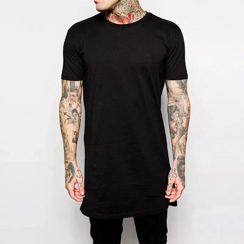 2025 Brand Men's Cotton Clothing White Long T Shirt Hip Hop Men T-Shirt Extra Long Length Man Tops Tee Long Line Tshirt For Male