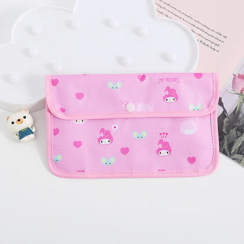 Sanrio Kuromi Waterproof Mask Storage Bag Melody Portable Small Item Storage Bag Cosmetic Bag Oxford Cloth Receipt Bag