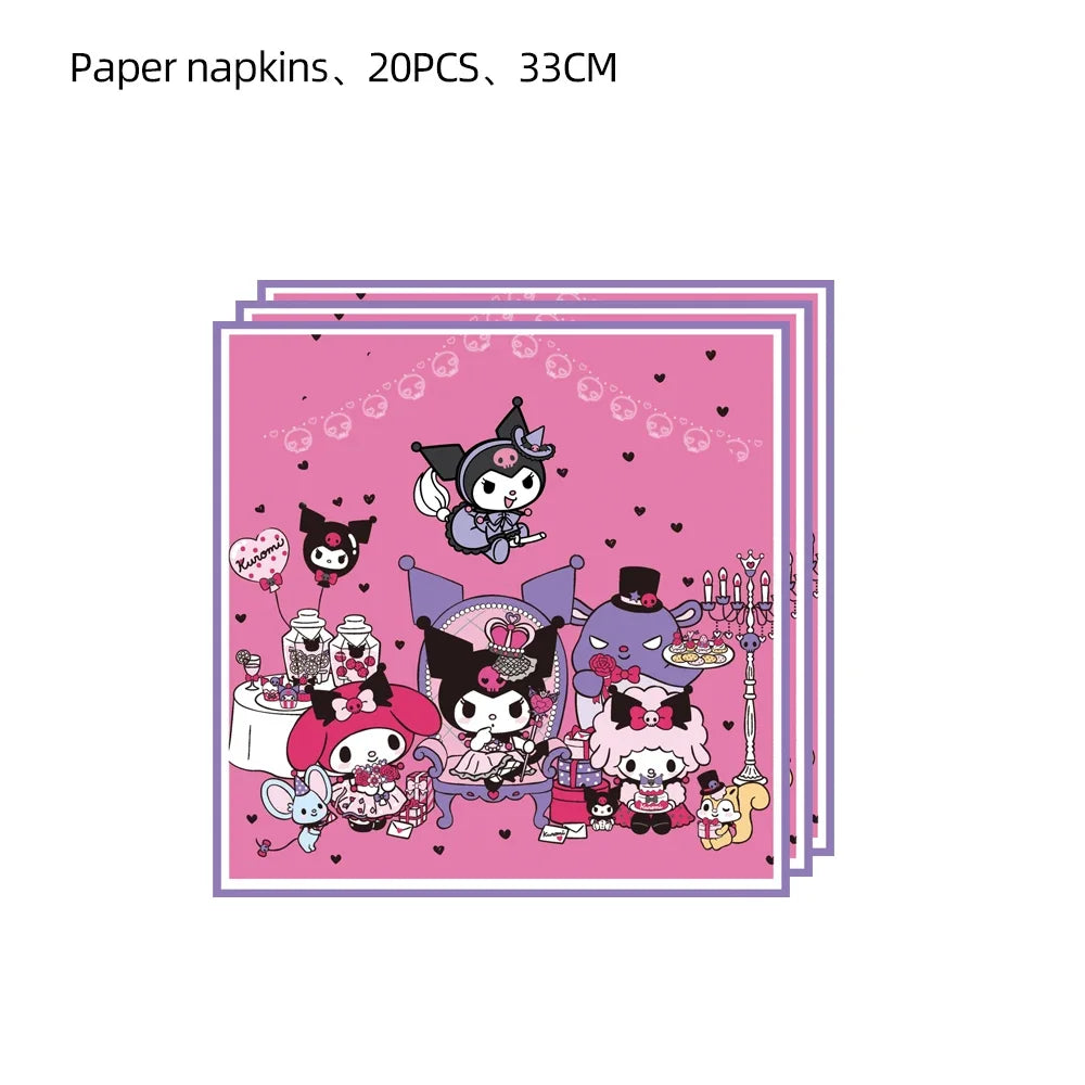 MINISO Kawali Kuromied Theme Birthday Party Decoration Disposable Set Tableware Plate Napkins Tablecloth For Kid Shower Supplies