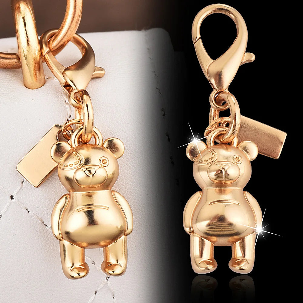 Fashion Bear Cherry Letter C Flower Keychains For Women Metal Y2K Exquisite Bag Pendant Car Key Ring Jewelry Gift Accessories