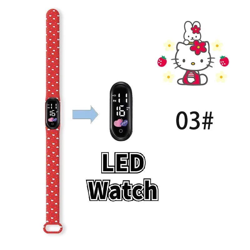 Cartoon Hello Kittys Electronic Led Sports Watch Kawaii Sanrio Kuromi Cinnamoroll Student Child Printing Water Proof Gifts Toys
