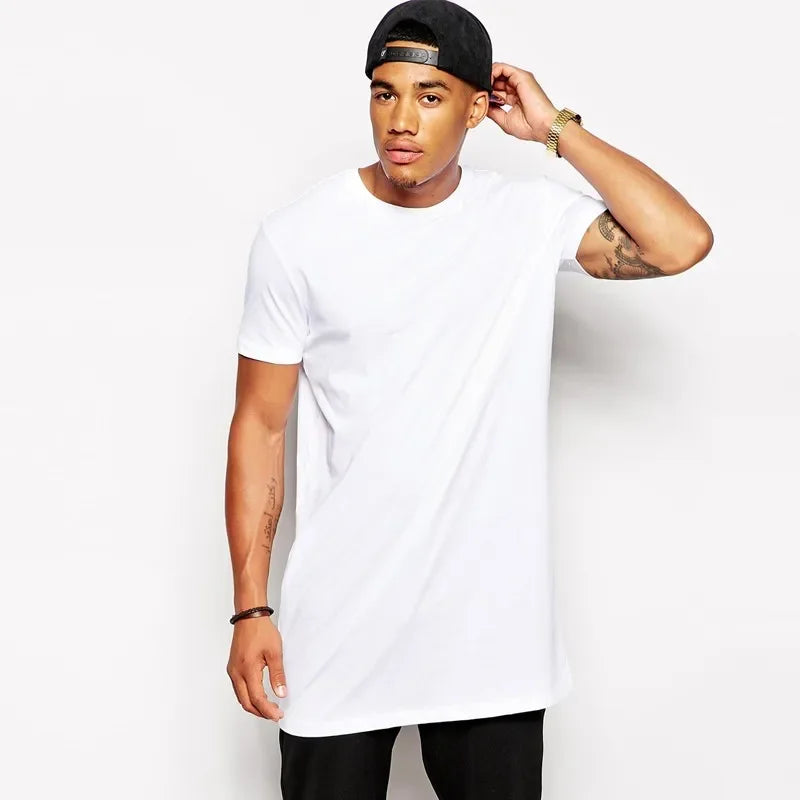 2025 Brand Men's Cotton Clothing White Long T Shirt Hip Hop Men T-Shirt Extra Long Length Man Tops Tee Long Line Tshirt For Male
