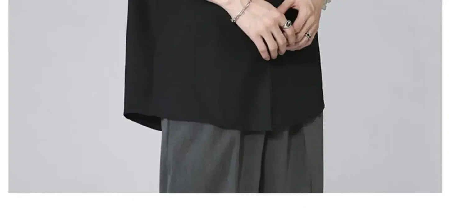 Men's Ice Silk Short Sleeve Shirt Casual Loose Fit Korean Style Trendy Black Shirt For Summer Thin Sleeve Casual
