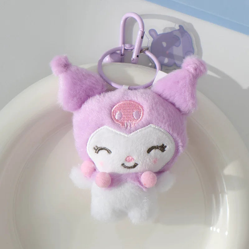12cm Sanrio My Melody Kuromi Cinnamoroll Kt Cat Purin Dog Plush Toy Anime Stuffed Animals Keychains Small Pendant