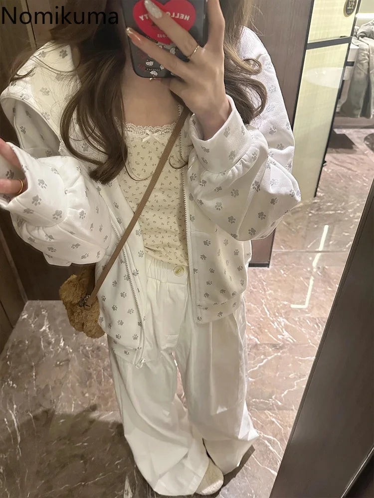 Cat's Ears Hooded Sweatshirts Women's Clothing Cute Y2k Tops 2025 Roap Mujer Cartoon Print Casual Fashion Japanese Hoodie Coat