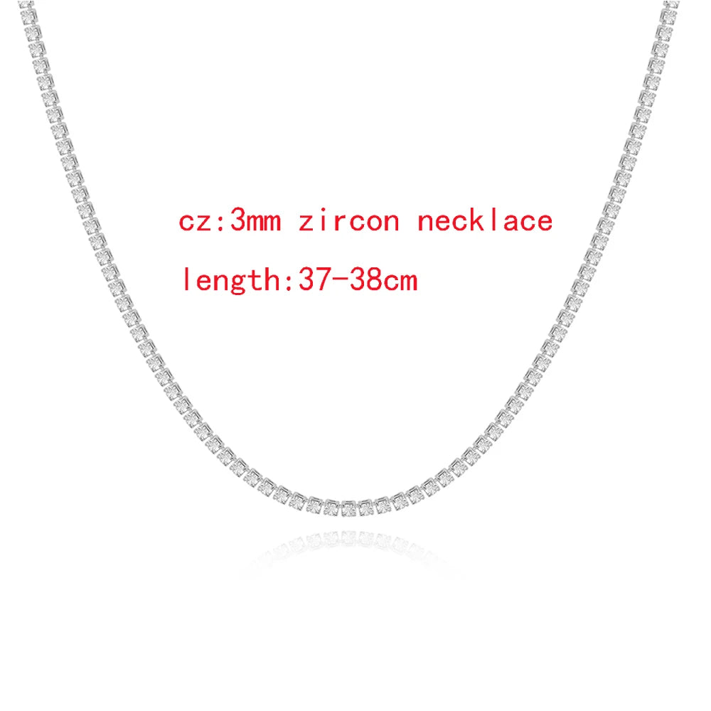 Iced Out Tennis Chain Necklaces Female Gold Color 18K Gold Plated Neck Chain For Women Fashion Jewelry Gift Chocker 2024