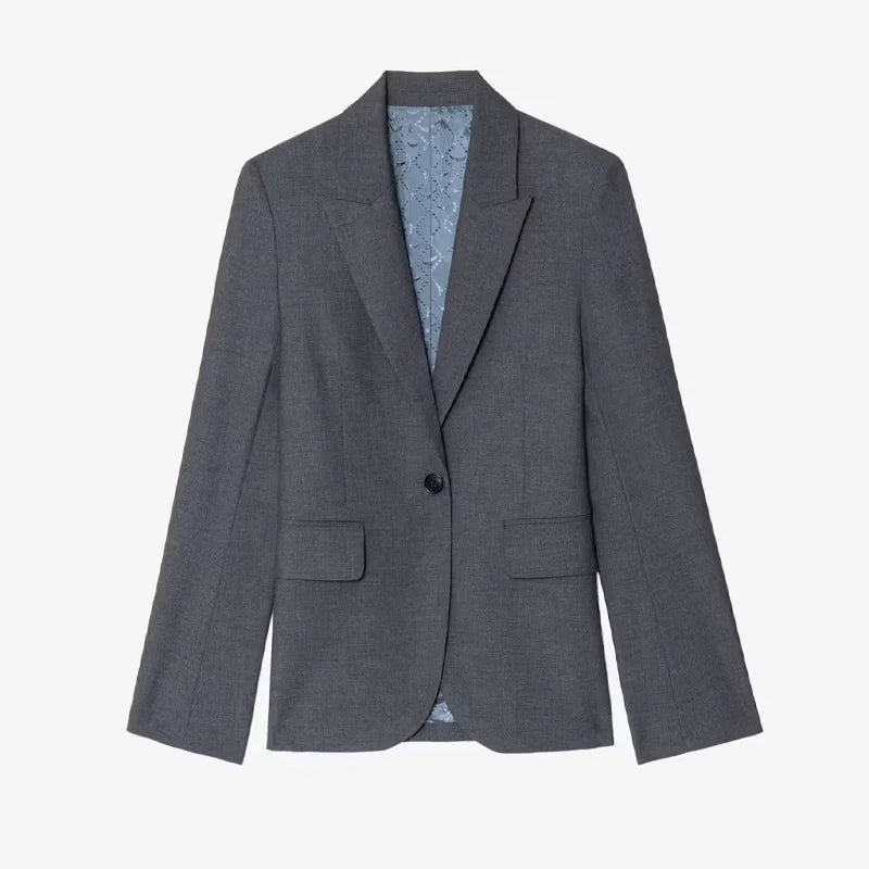 Grey Blazer Pant Sets Women Letter Skull Diamond Blazers Ladies Casual Gray Pants Zadig Female Suits Lapel Coats Trousers Suit