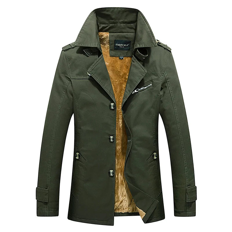 Men's Fleece windbreak 2024 Autumn and Winter New Solid Color Plus Size Casual Business Midi coat Men's Fashion Lapel Jacket