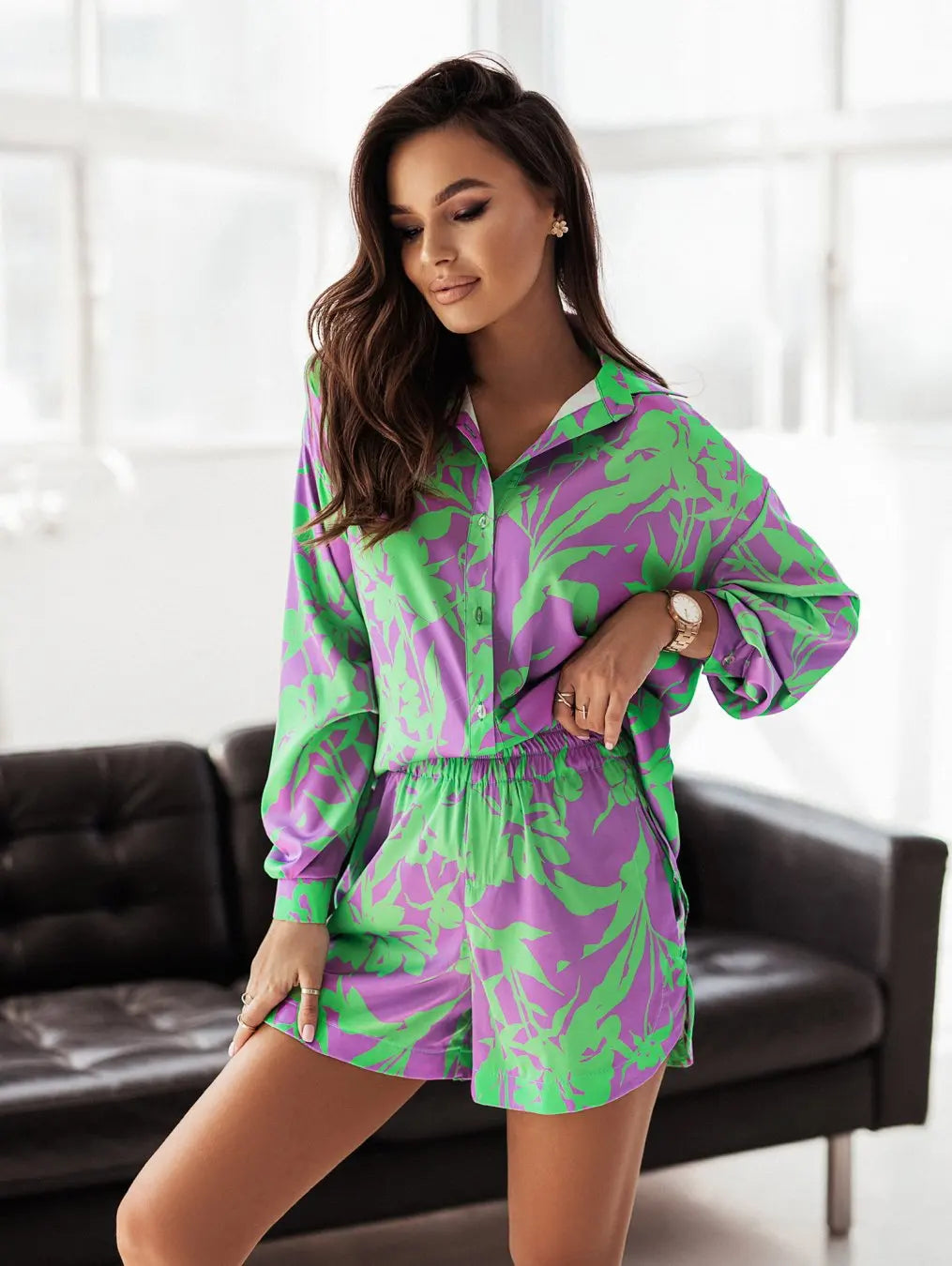 2025 Summer Casual Loose Shirt Shorts Set Women's Shirt Shorts Set of Two Print Solid Fashion Pieces for Women's Street Wear