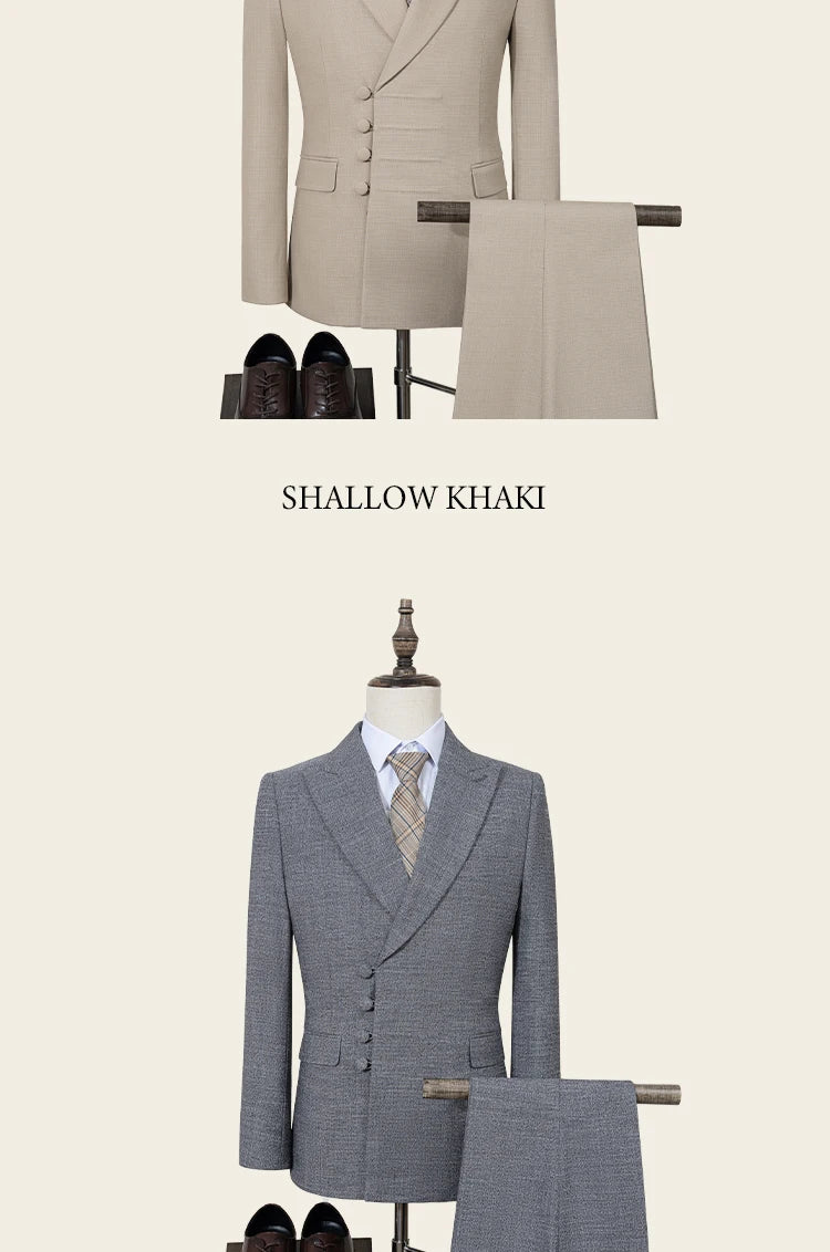 ST Cassy Elegant man suit for wedding peach Slim Fit Double Breasted Multiple buttons Casual Business man 2 piece outfit set