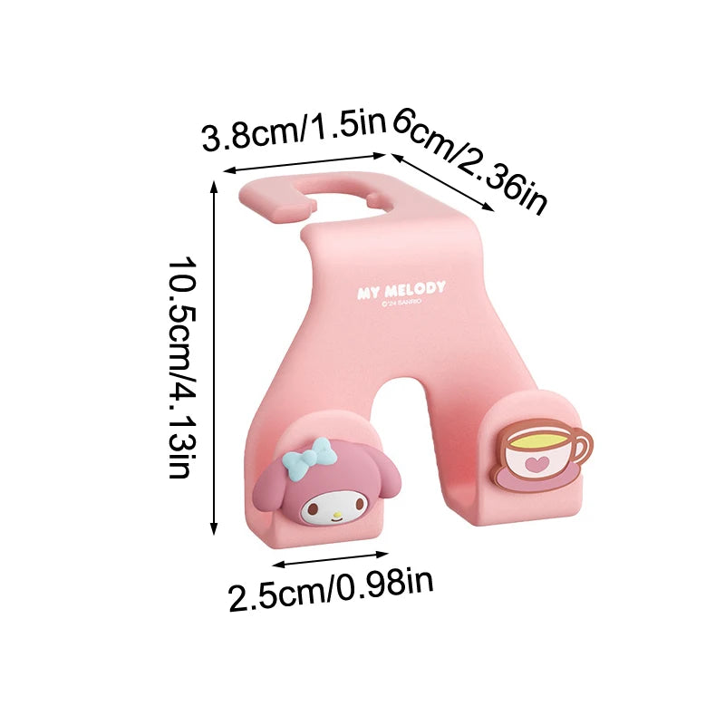 Kawaii Hello Kitty Car Seat Headrest Hook Sanrio Cinnamoroll Kuromi Auto Back Seat Organizer Hanger Storage Car Interior