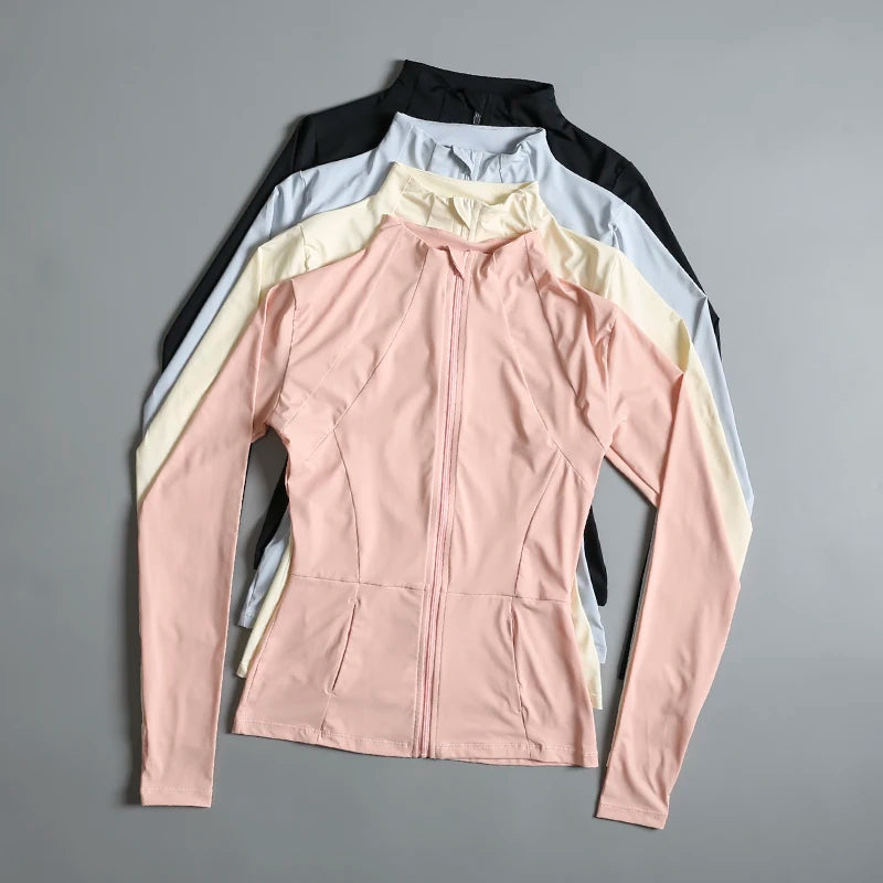 New yoga wear ladies coat round high elastic loose exercise yoga fitness long sleeve stand-up collar yoga tops