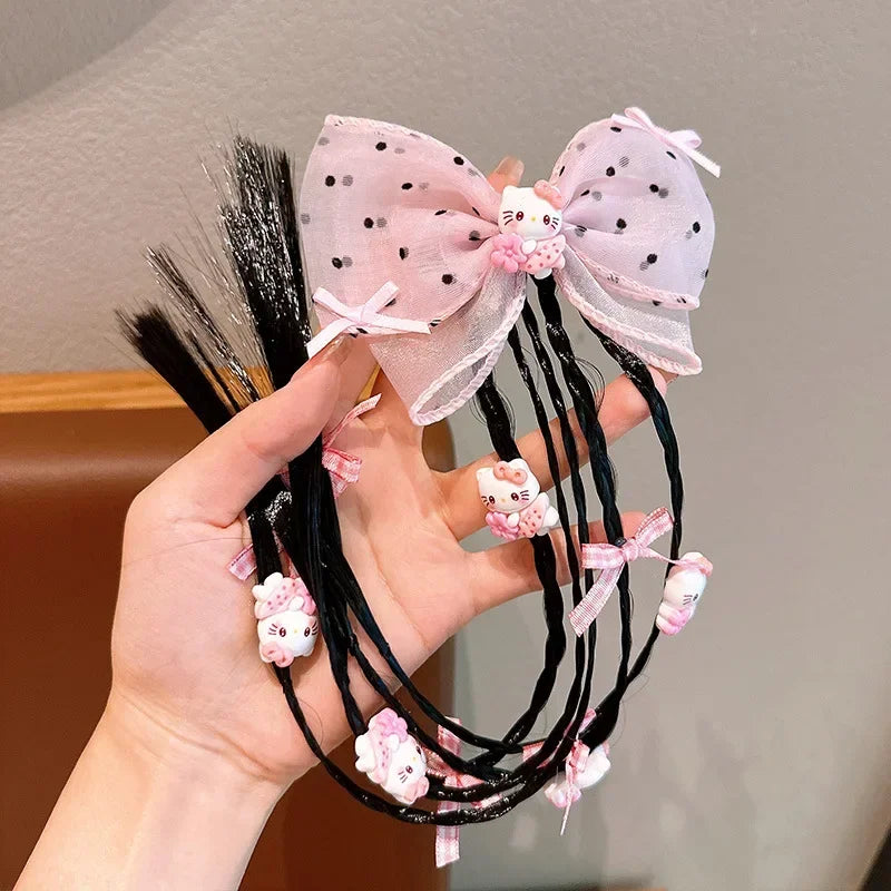 Sanrio cartoon kuromiMy melodyHello kittyCinnamoroll anime wig braid cute sweet cool girl boxing braid hair rope headwear kawaii