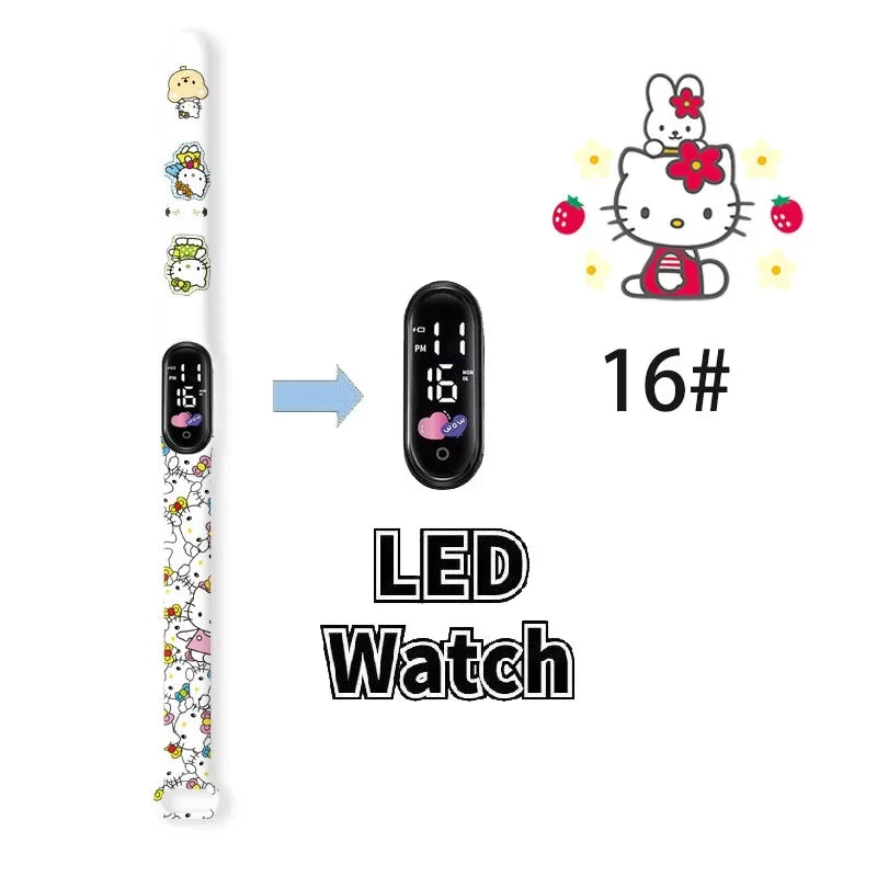 Cartoon Hello Kittys Electronic Led Sports Watch Kawaii Sanrio Kuromi Cinnamoroll Student Child Printing Water Proof Gifts Toys