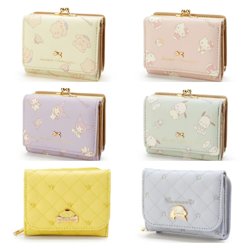 Sanrio Cinnamoroll Kuromi My Melody Hello Kitty Kawaii PU Leather Wallet Card Holders Casual Coin Purse Money Bag