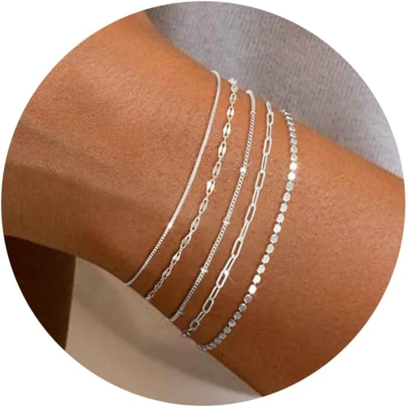 14K Dainty Gold Plated Stackable Bracelets for Women Trendy Chain Bracelets Paperclip Adjustable Tennis Cute Jewelry