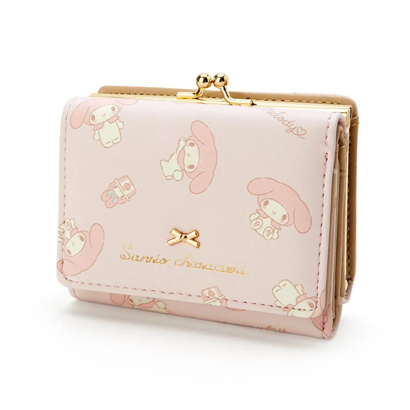 Sanrio Cinnamoroll Kuromi My Melody Hello Kitty Kawaii PU Leather Wallet Card Holders Casual Coin Purse Money Bag