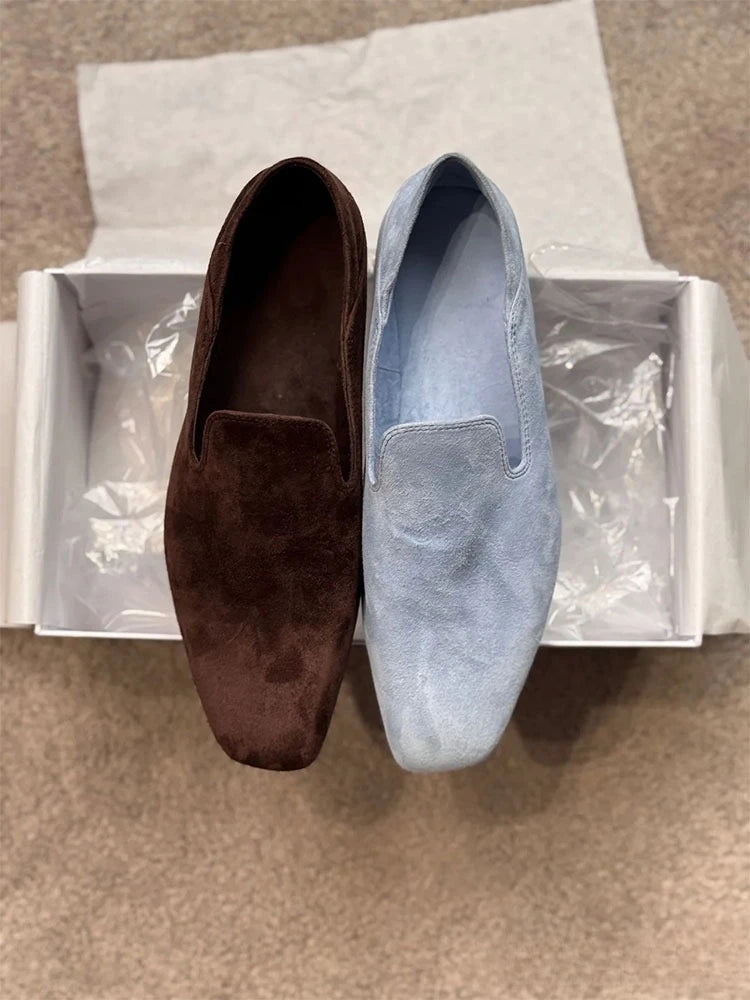 Loafers Woman Genuine leather Comfortable Commuter Work Shoes Fashionable Summer Schoenen Dames Sliders Square Head Flat Shoes