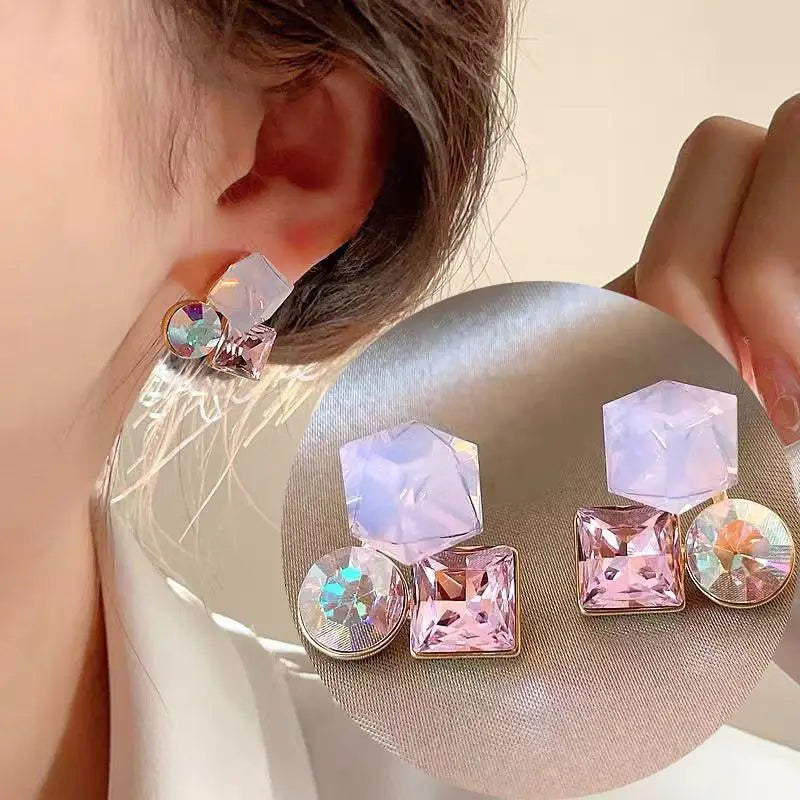 925 Silver Needle Korean Fashion Dream Colorful Crystal Earrings For Women Jewelry 2025 Trending Luxury Cube Sugar Stud Earrings