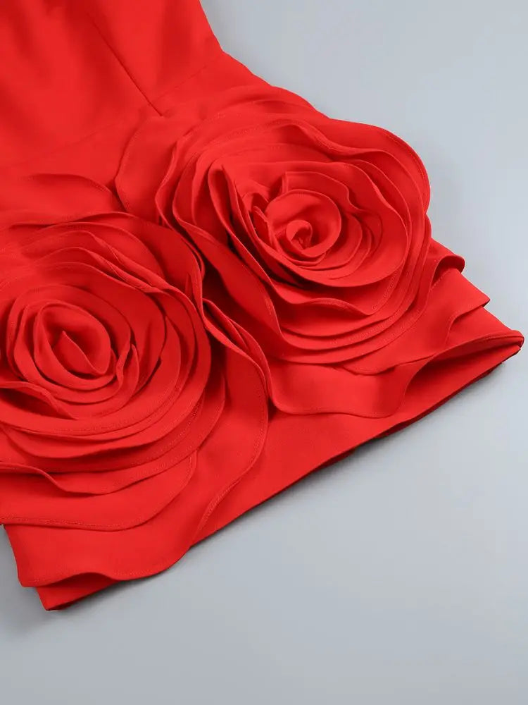 Red Brithday Dresses for Women Elegant prom Gown Sexy Strapless 3d Big Flower Evening Dress 2025 Summer Fashion Party Outfits