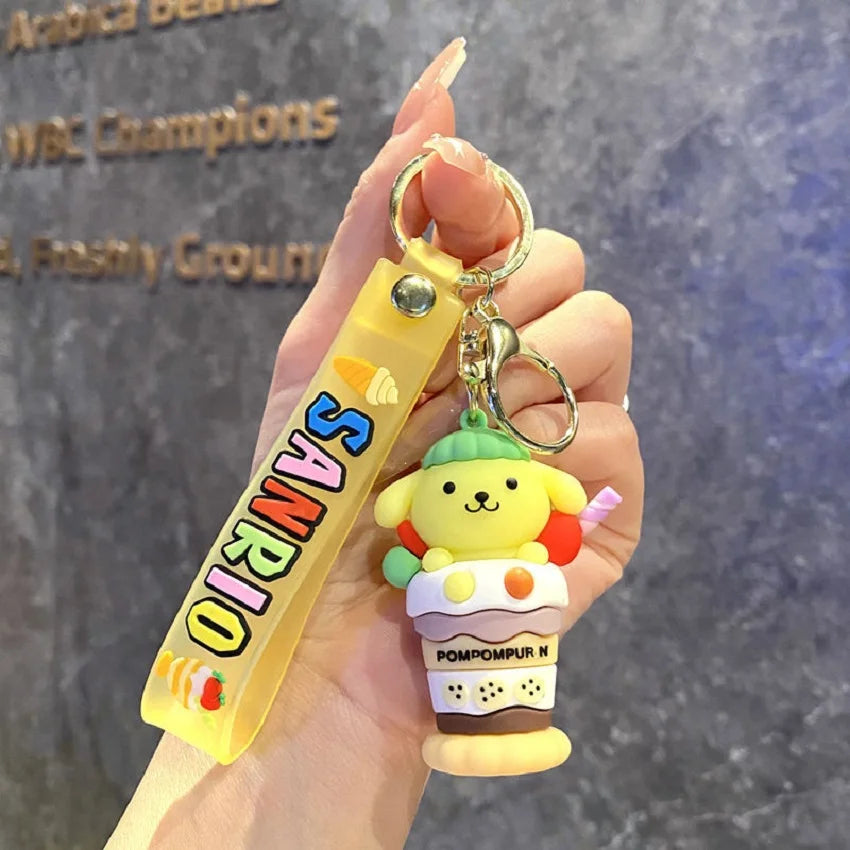 Ice cream Sanrio Hello Kitty Figures Keychain Kuromi My Melody Action Figural Model PVC Key Ring Cinnamoroll Birthday Gifts