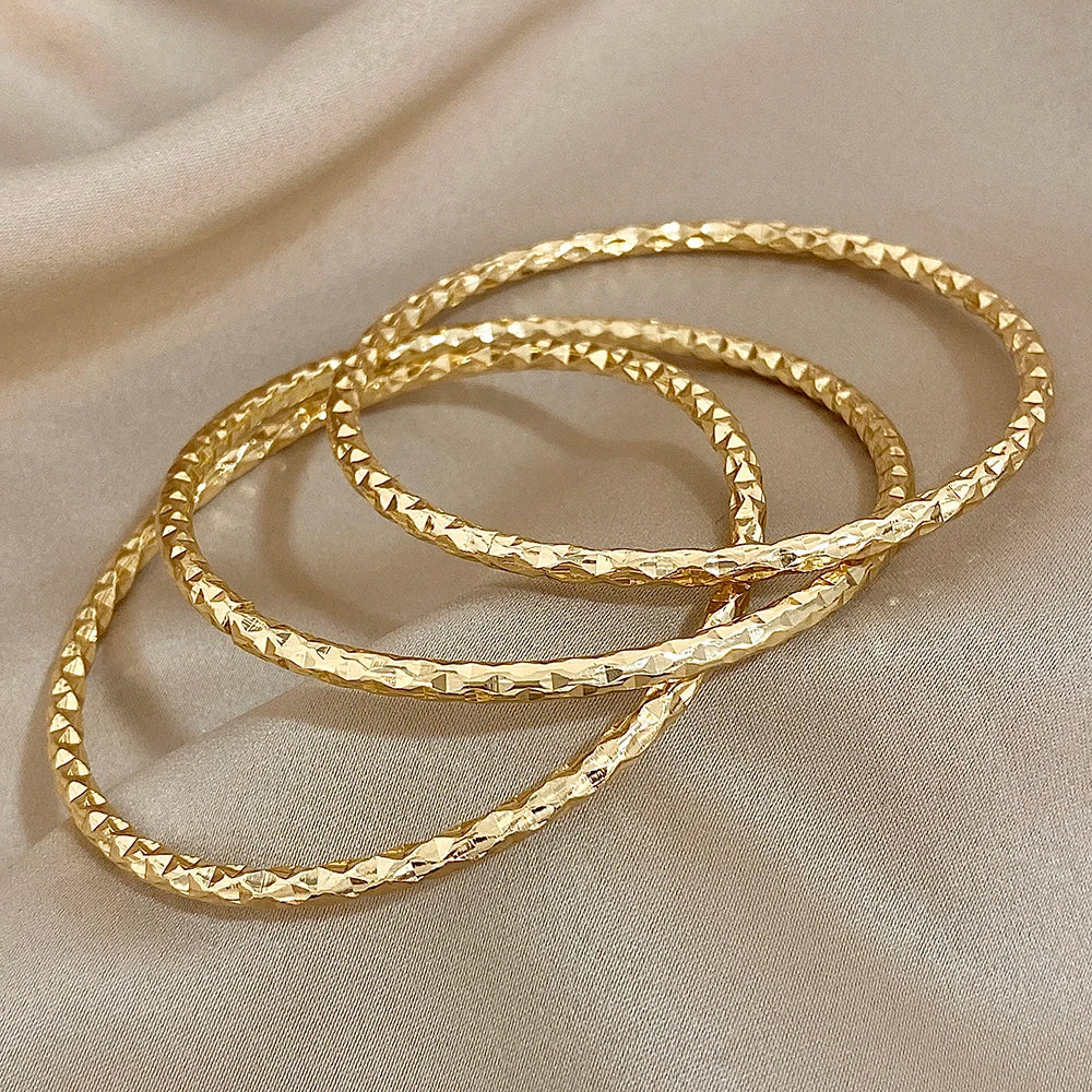 New 3pcs Irregular Textured Bracelets For Women Simple 18K Gold Plated Wristband Bangle Girls Smooth Jewelry Accessories