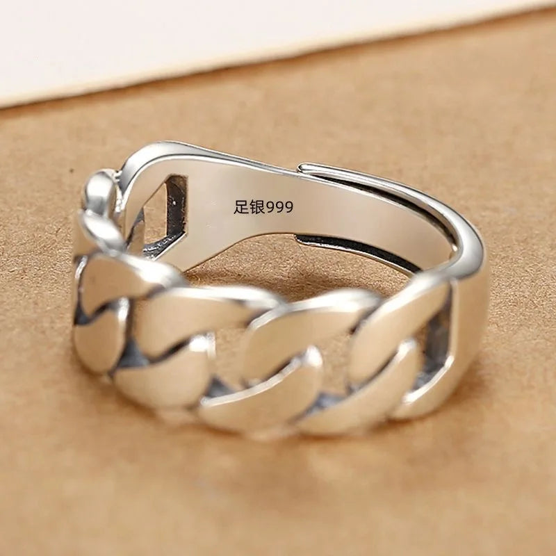 925 Sterling Silver Rings for Women Couple Minimalist Handmade Simple Wide Moon Ring Set Party Jewelry Gift Prevent Allergy
