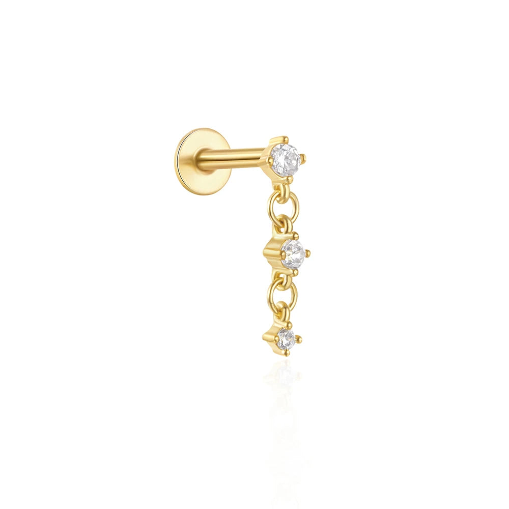 Aide 925 Sterling Silver 1pc Geometry Multi Piercing Stud Earrings For Women K Gold Simple Elegant Tassel Jewelry Gift Pendiente