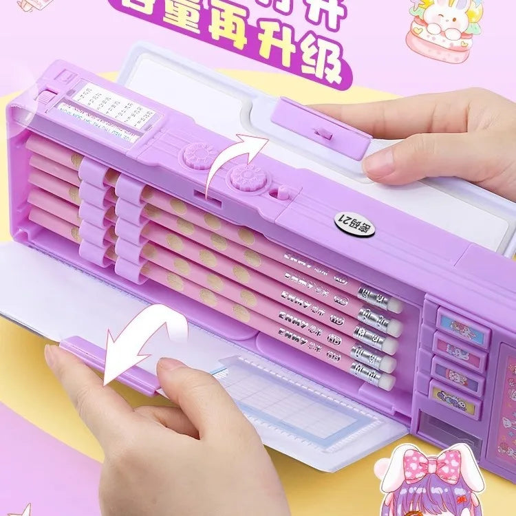 Sanrio Kuromi Multifunctional Automatic Pencil Case Melody Kawaii Children's Code Lock Pencil Case Large Capacity Gift Anime Toy