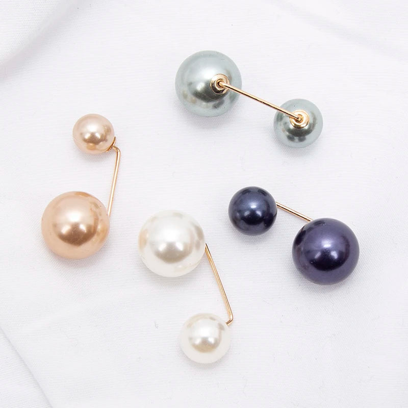 3Pcs/set New Women Tightening Waistband Pin Double Pearl Brooches Metal Lapel Pins Sweater Shirt Cardigan Brooch Accessories