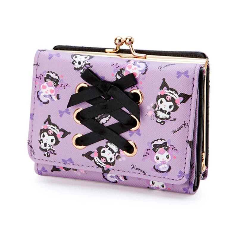 Sanrio Cinnamoroll Kuromi My Melody Hello Kitty Kawaii PU Leather Wallet Card Holders Casual Coin Purse Money Bag