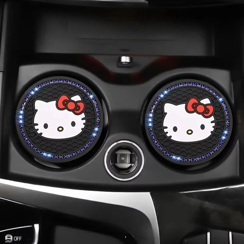 2pcs Kawaii Sanrio Hello Kitty Car Coaster,Cute Cartoon Non-slip Heat Insulation Coasters, Cup Pads Mat, Cup Holder Decoration