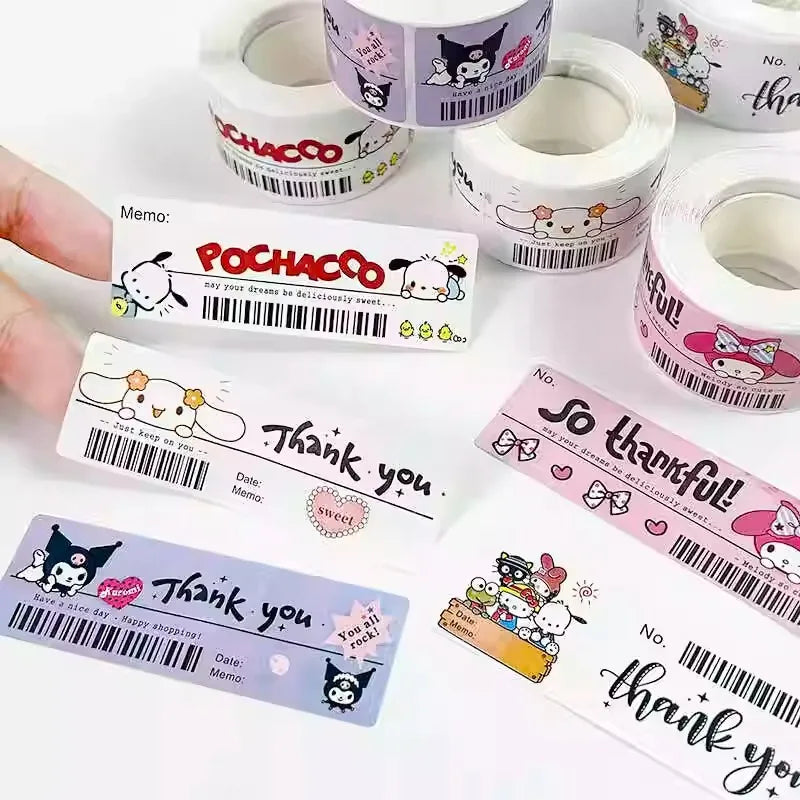 120PCS Cute Sanrio Kuromi My Melody Stickers Roll Kawaii Cartoon Thank You Sealing Labels Sticker Anime Vinyl Decor Decals Gift