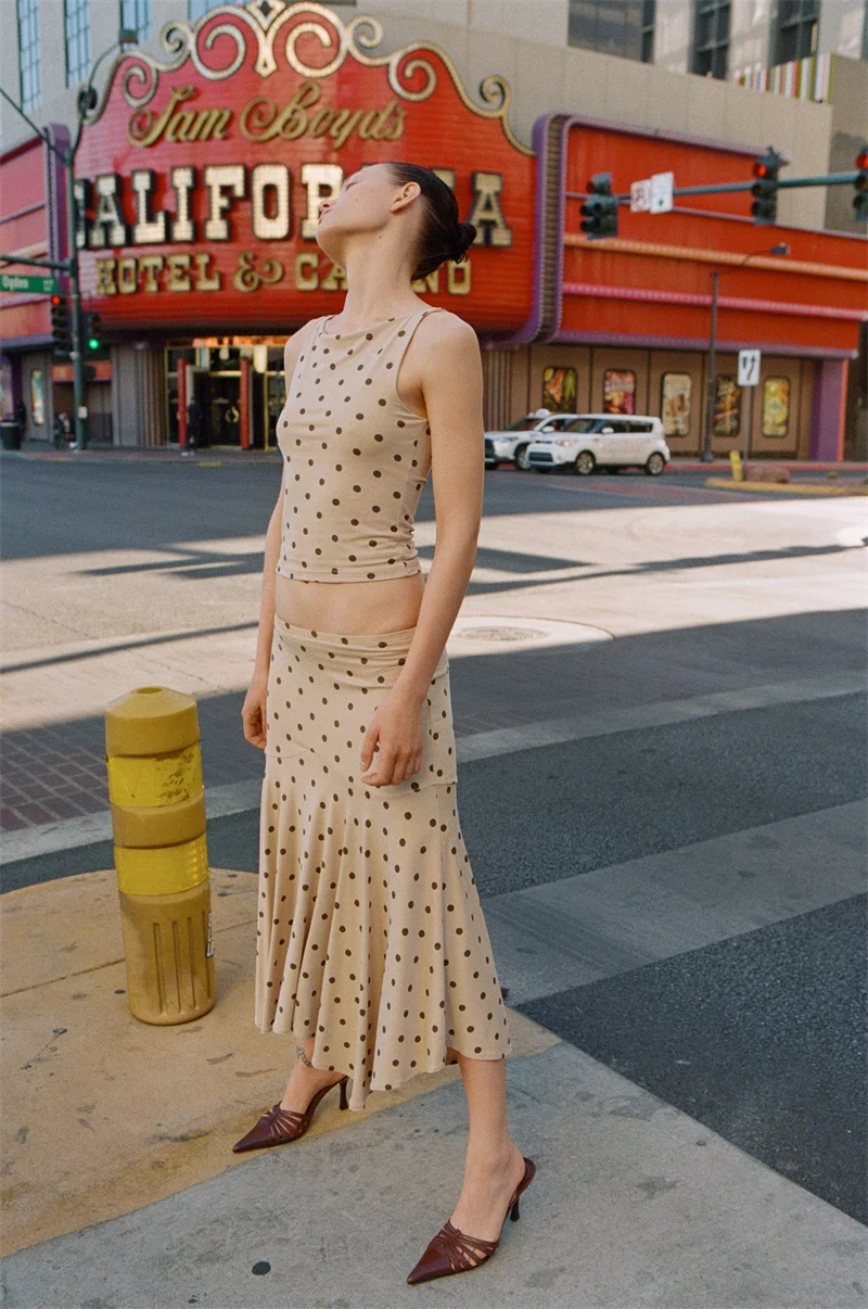 Absobe Polka Dot Y2K Skirt 2 Piece Set Women's Sleeveless Tank Top Fashion Irregular A-Line Skirt Slim Suit Summer Casual Outfit