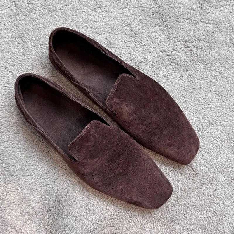 Loafers Woman Genuine leather Comfortable Commuter Work Shoes Fashionable Summer Schoenen Dames Sliders Square Head Flat Shoes
