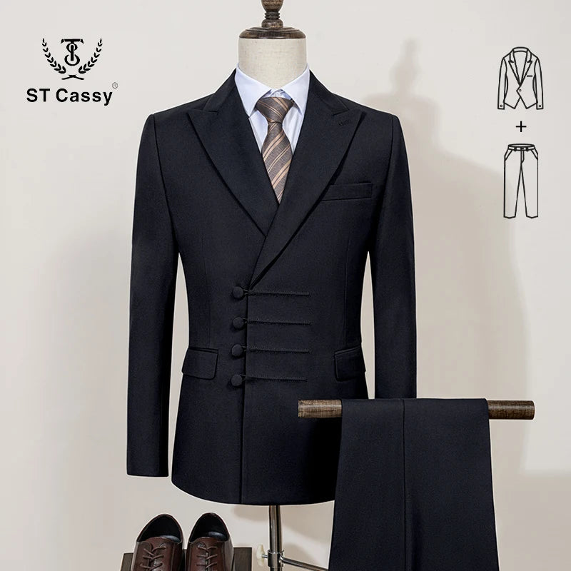 ST Cassy Elegant man suit for wedding peach Slim Fit Double Breasted Multiple buttons Casual Business man 2 piece outfit set