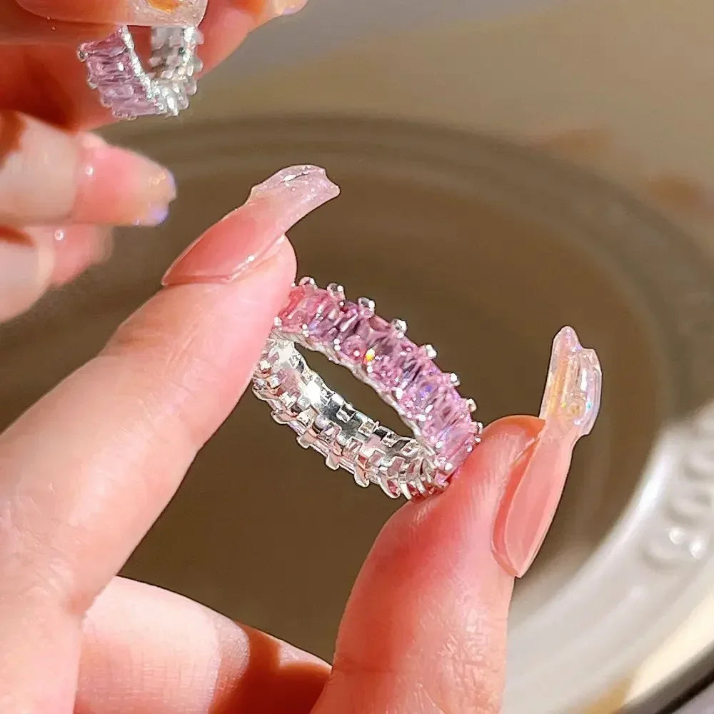 Adjustable Crystal Rings Y2K Pink Irregular Geometry Vintage Bowknot Heart Ring Set for Women Girl 2023 New Fashion Jewelry Gift
