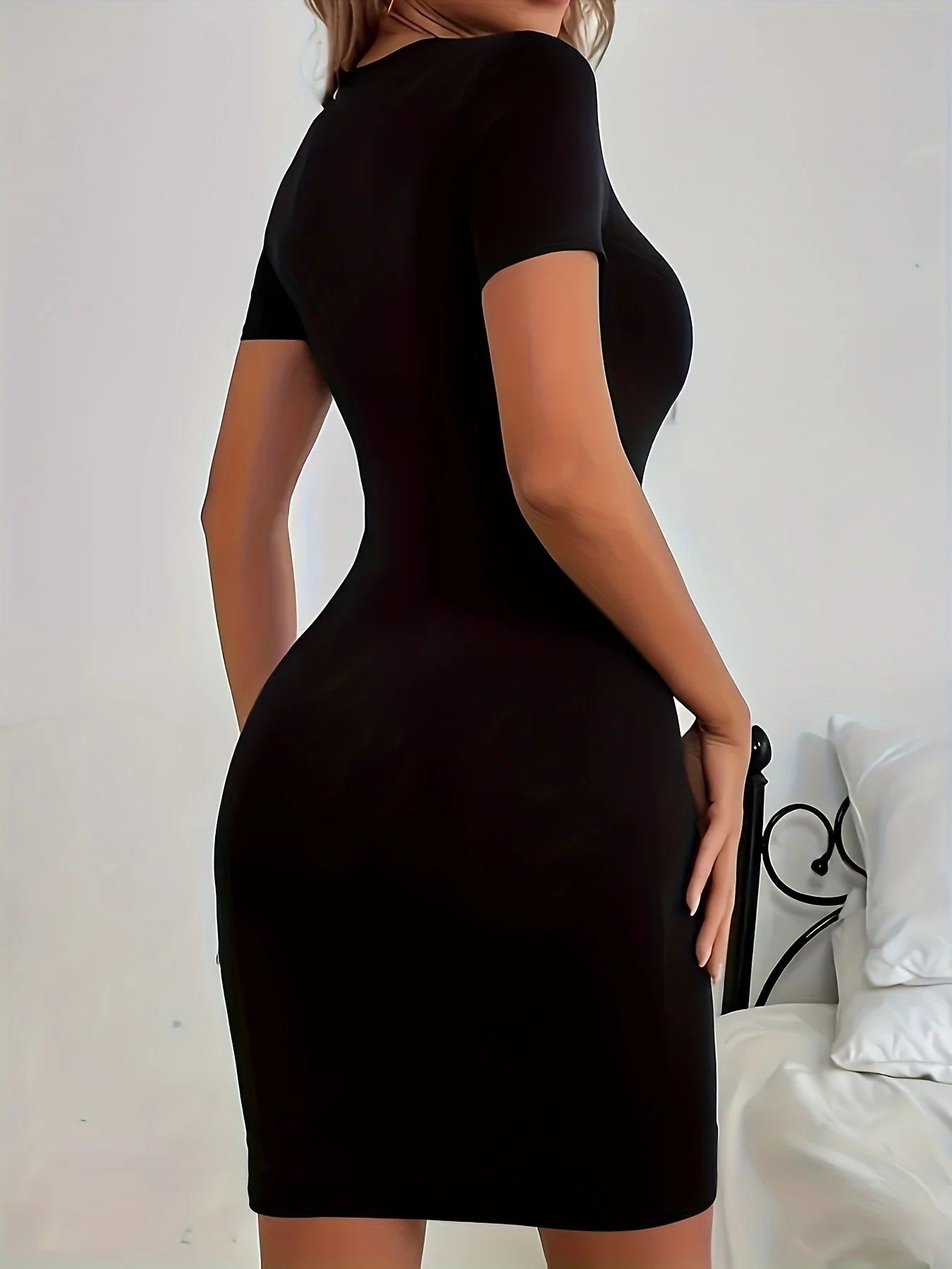 Plus Size Women's Elegant Short Sleeve Dress Jamaica Graphic Print Stretchy Bodycon Fit Black with Accents Summer Casual Outfit