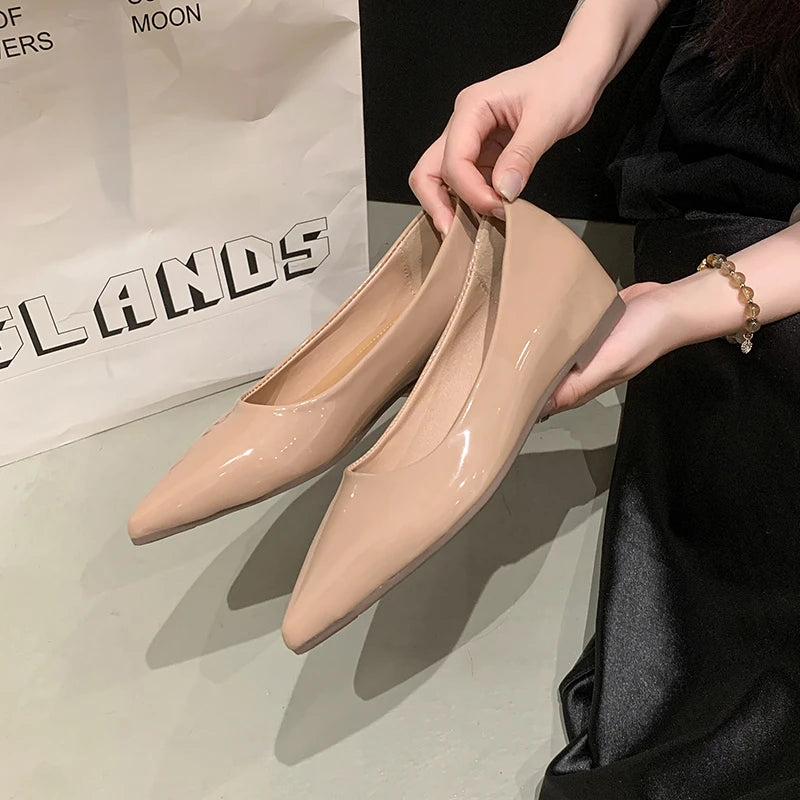 Flats Women's Shoes Yellow Net Brown Sugar Fruit Color Flat Shoes Shallow Pointed Flat Heels Women's Shoes Large Size