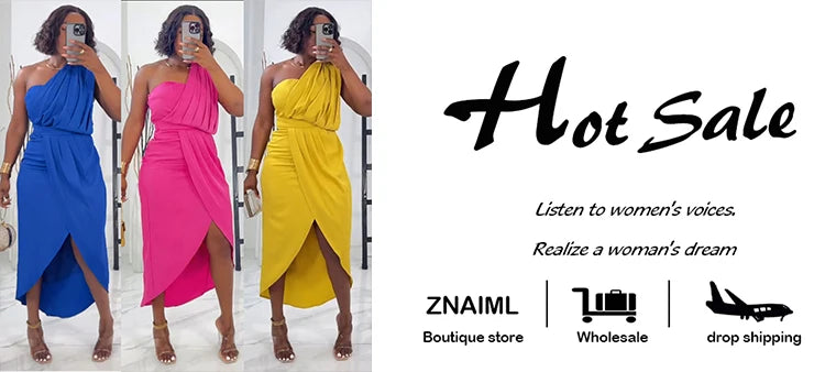Znaiml Elegant Yellow Wedding Party Dresses Women One Shoulder Sleeveless Ruched Split Bodycon Evening Prom Birthday Gown Robe