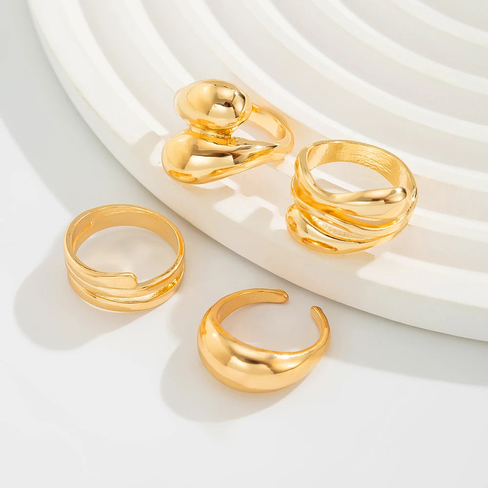 Fashion 4Pcs Irregular Rings Set for Women Punk Personality Gold Silver Color Open Rings Party Daily Female Jewelry
