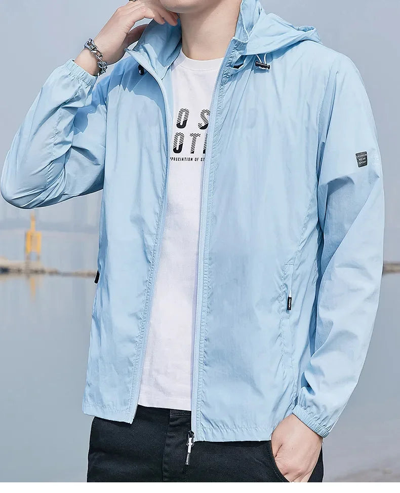 Summer Ultra-thin Jacket Men's Fishing Waterproof Ice Silk Quick-drying Skin Windbreaker Casual Camping Sunscreen Hooded Coat