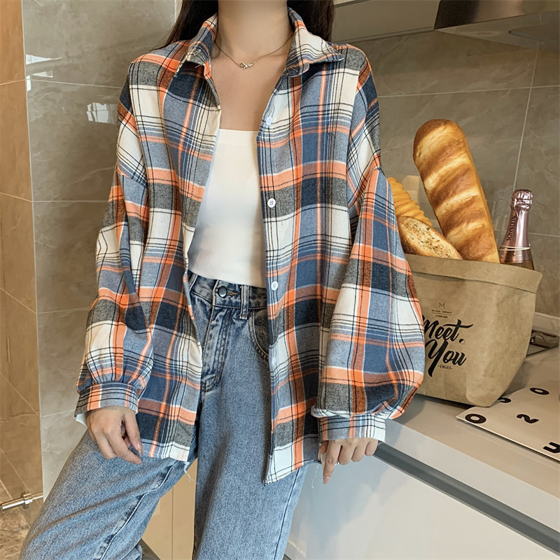 Women Tartan Shirt Long Sleeve Collared Button Up Oversized Plaid Shirt Jacket Grunge Fashion Teenage Girl Spring Summer Outfit