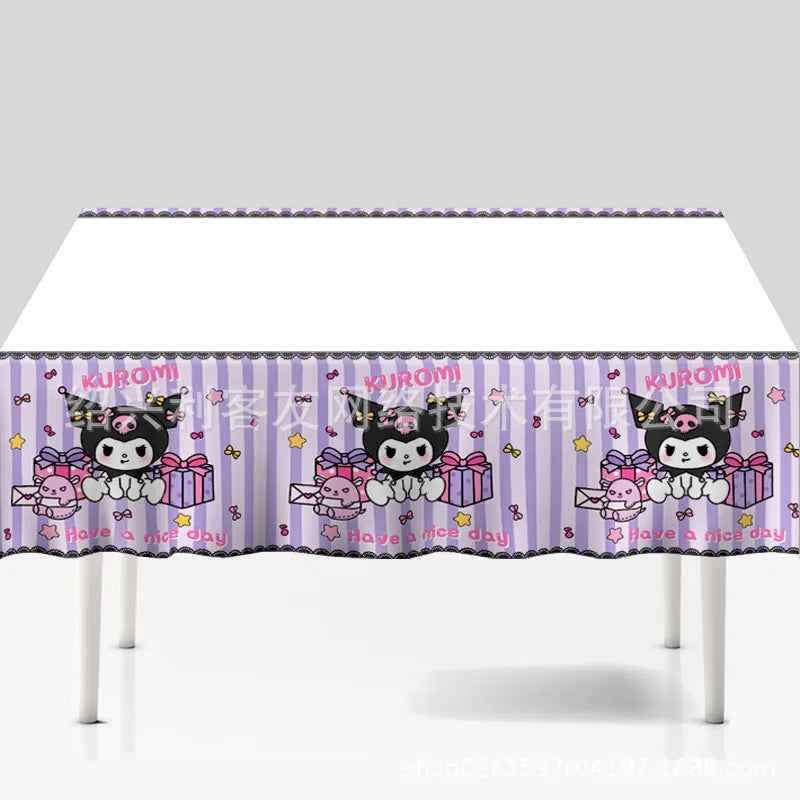 Kuromi Theme Birthday Party Decoration Kid Shower Sanrio Girl Tableware Supplies Tablecloth Number Balloon Cake Topper Gift