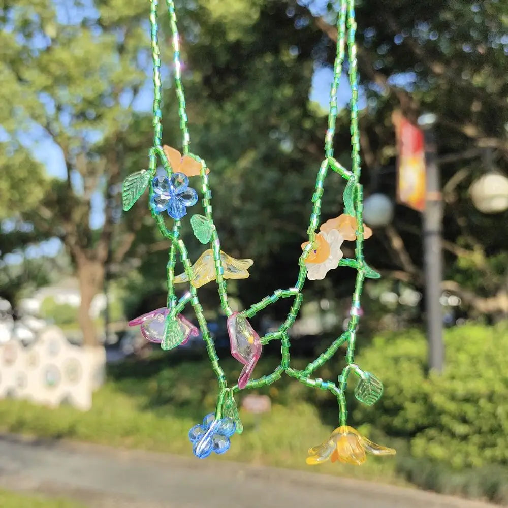 Handmade Resin Flower Necklace Sweet Korean Style Minority Design Asymmetric Earrings Alloy Tassel Beaded Dangle Earring Women