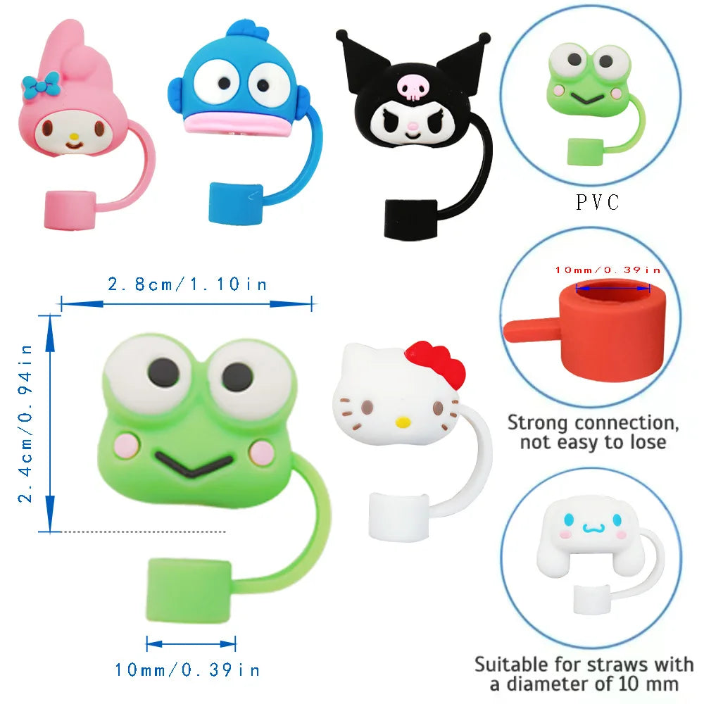 Sanrio Silicone Sealing Straw Plug Cartoon Hello Kitty Reusable Drinking Dust Cap Plugs Tips Cover Suit Cup Cute DIY Accessories