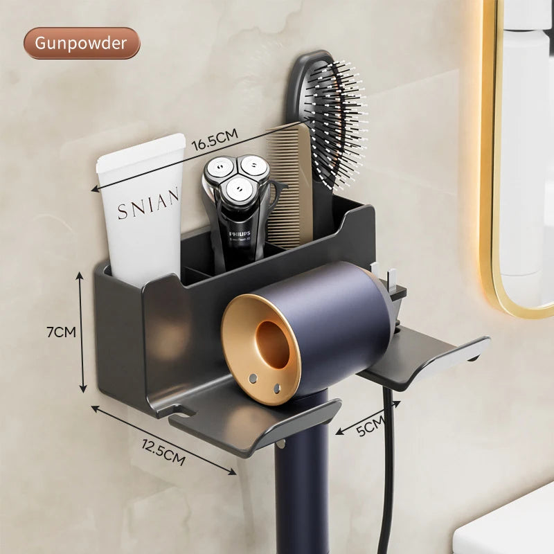 Hair Dryer Holder Wall Mounted Hair Straightener Dryer Hair Stand Bathroom Organizer Shelves Washroom Organization Shelves