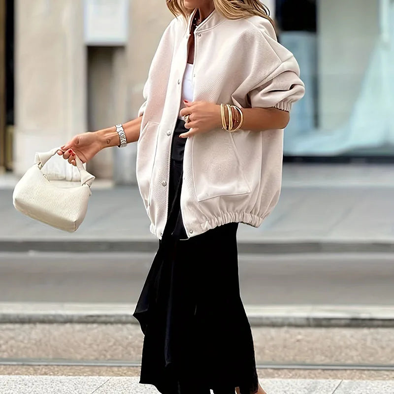 2025 Autumn Winter New Solid Color Jacket Women Single Breasted Long Sleeve Outerwear Elegant Stand Collar Pocket Commute Coat